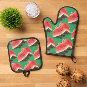 Watermelon Pattern Oven Mitt & Pot Holder Set
