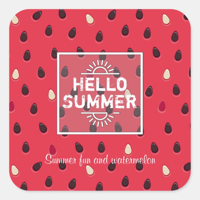 Watermelon Pattern, Summer Time | Personalised Square Sticker (Front)