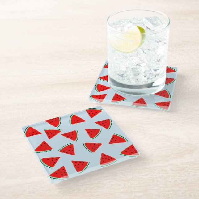 Watermelon Pattern Triangles Glass Coaster (Angled)