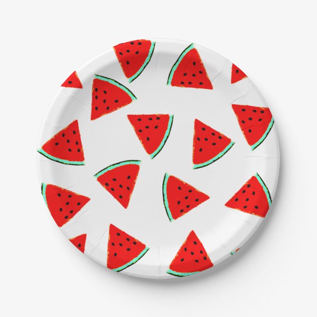 Watermelon Pattern Triangles Paper Plate (Front)