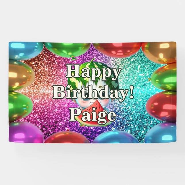 Watermelon Personalised character birthday Banner (Horizontal)