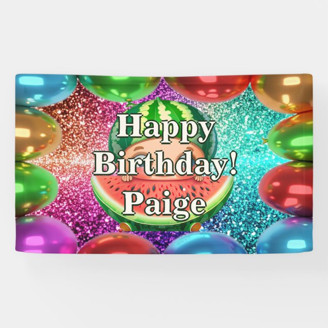 Watermelon Personalised character birthday banner (Horizontal)