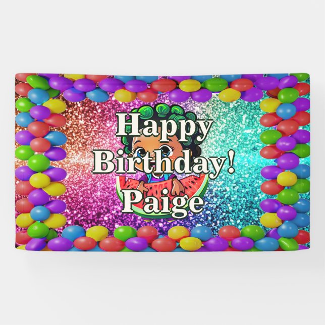 Watermelon Personalised character birthday banner (Horizontal)