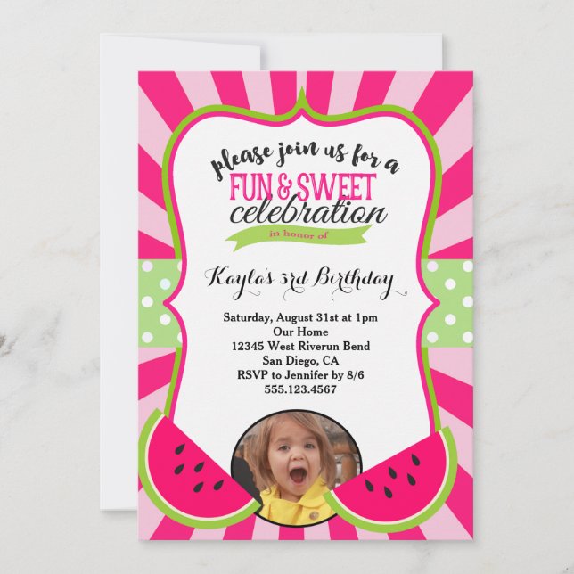 Watermelon Photo Birthday Party Invitation (Front)