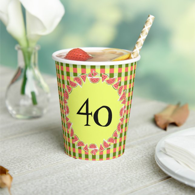 Watermelon Pieces Check Age 40 Paper Cups (Insitu)