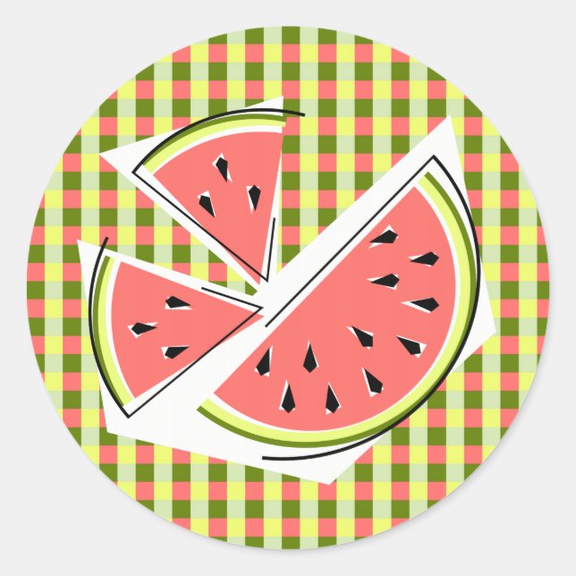 Watermelon Pieces Check sticker round (Front)