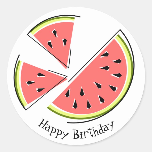 Watermelon Pieces Happy Birthday sticker round (Front)