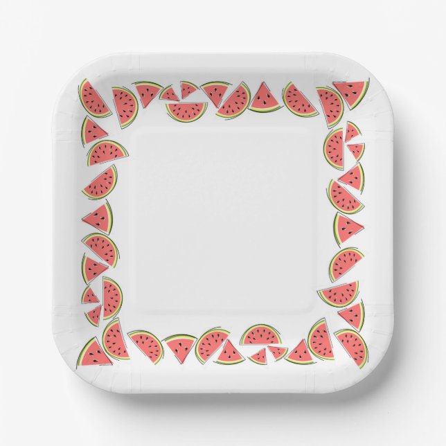 Watermelon Pieces Square  Paper Plate (Front)