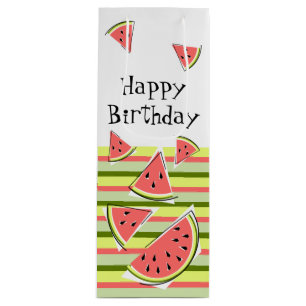 Watermelon Pieces Stripe Classic Birthday Wine Gift Bag