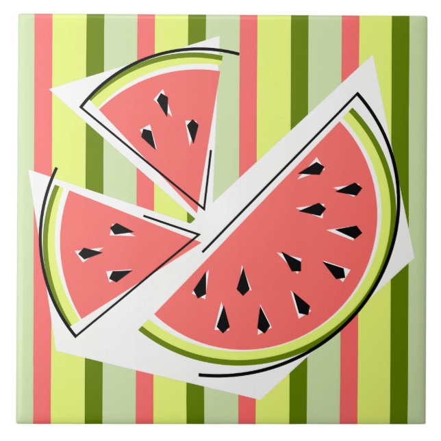 Watermelon Pieces Stripe Classic Tile (Front)