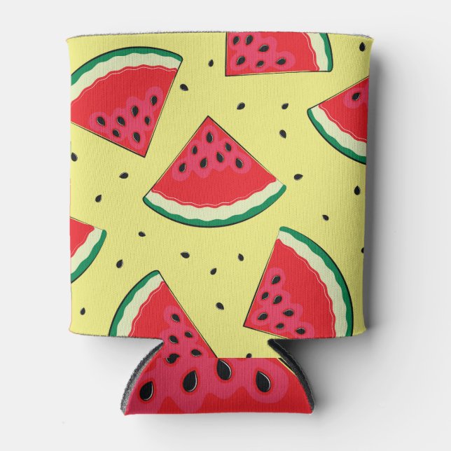 Watermelon Pieces: Summer Yellow Pattern Can Cooler (Front)