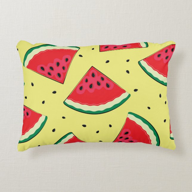 Watermelon Pieces: Summer Yellow Pattern Decorative Cushion (Front)