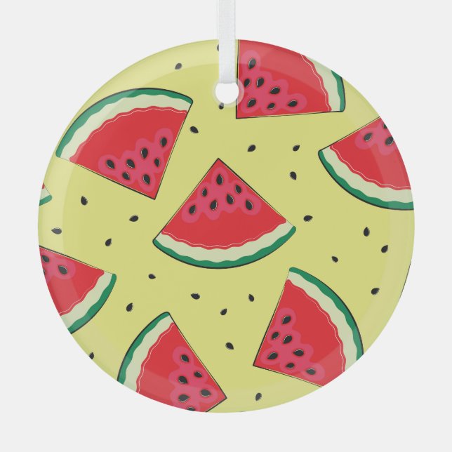 Watermelon Pieces: Summer Yellow Pattern Glass Tree Decoration (Front)