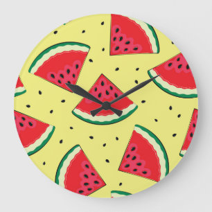 Watermelon Pieces: Summer Yellow Pattern Large Clock
