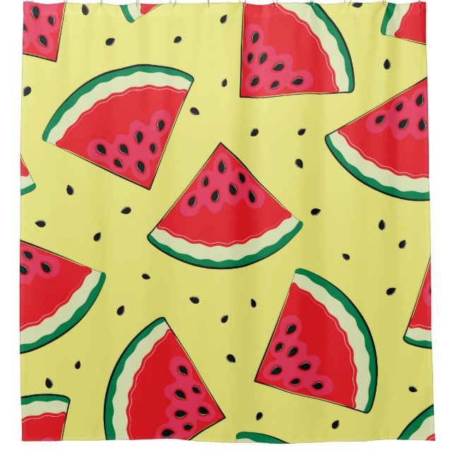 Watermelon Pieces: Summer Yellow Pattern Shower Curtain (Front)