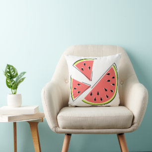 Watermelon Pieces yellow green back square Cushion