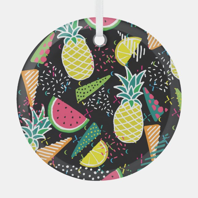 Watermelon Pineapple: Geometrical Seamless Pattern Glass Tree Decoration (Front)