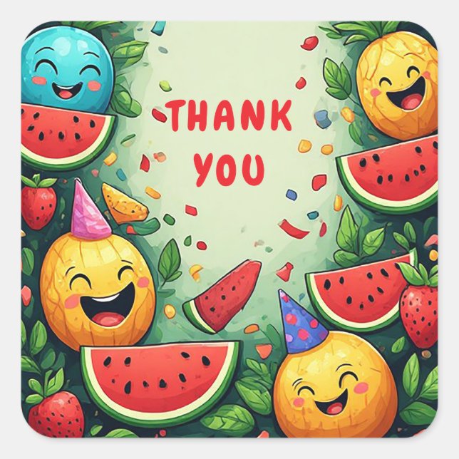 🍉 Watermelon Pineapple Strawberry Summer Party Fr Square Sticker (Front)