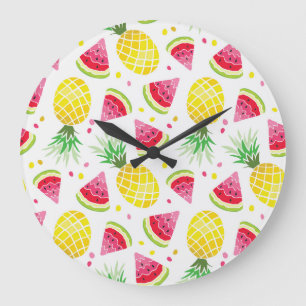 Watermelon Pineapple Summer Seamless Print Large Clock