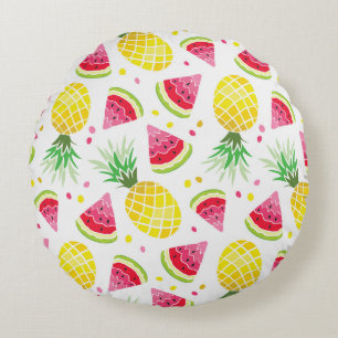 Watermelon Pineapple Summer Seamless Print Round Cushion
