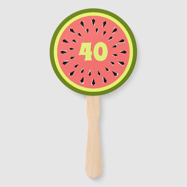Watermelon Pink Age 40 Hand Fan (Front)