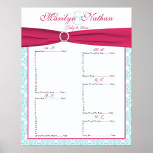 Watermelon Pink and Blue Seating Plan Chart