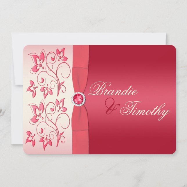Watermelon Pink and Ivory Floral Invitation (Front)