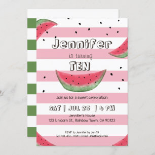 Watermelon pink birthday invitations