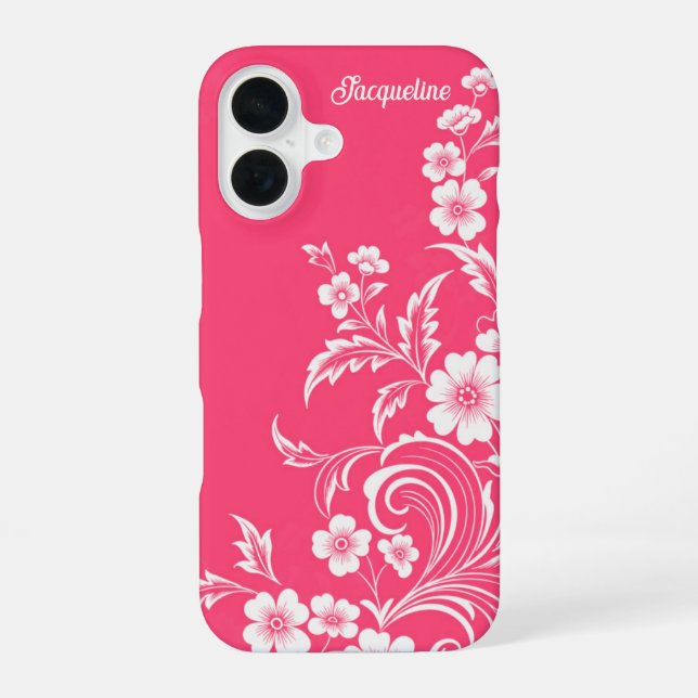 Watermelon Pink Floral Swirl iPhone 16 Case (Back)