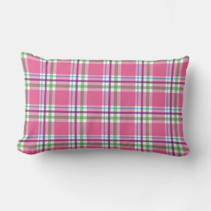 Watermelon Pink Green Aqua Purple Plaid Decor Lumbar Cushion