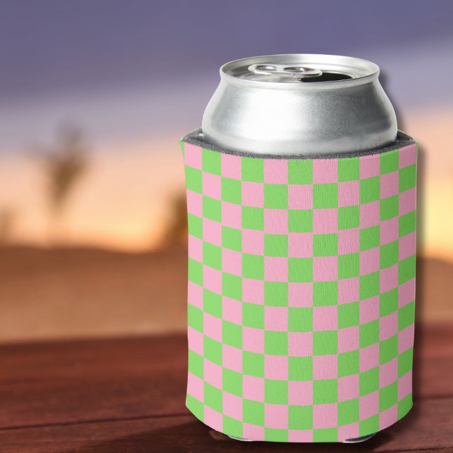 Watermelon Pink Green Checkered Cute Stylish Girly Can Cooler (Creator Uploaded)