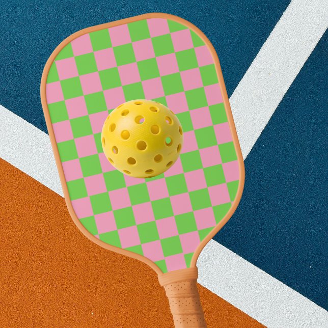 Watermelon Pink Green Checkered Cute Stylish Girly Pickleball Paddle (Creator Uploaded)
