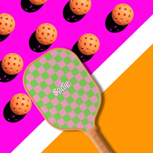 Watermelon Pink Green Chequered Cute Girly Custom Pickleball Paddle