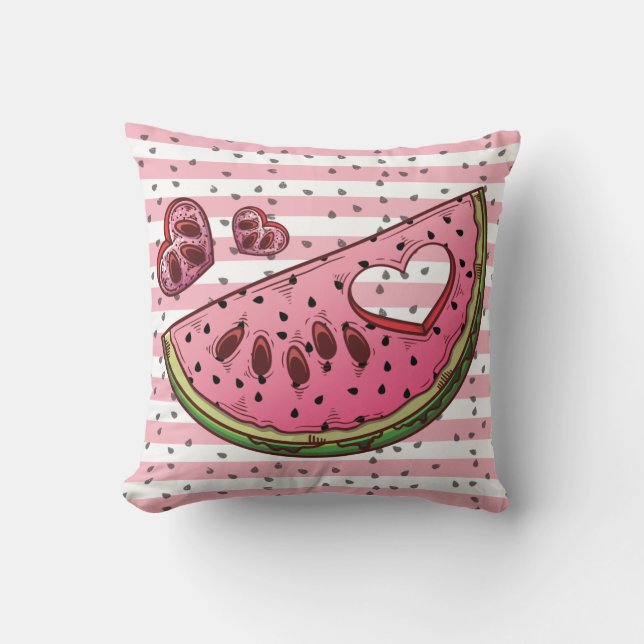 Watermelon Pink Green Cute Cushion (Front)