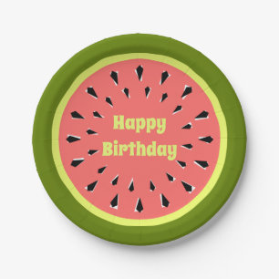 Watermelon Pink Happy Birthday paper plates