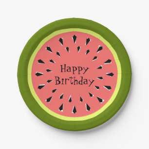 Watermelon Pink Happy Birthday paper plates