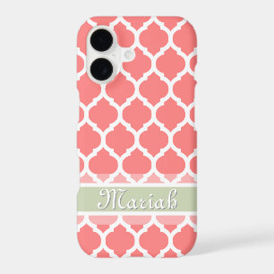 Watermelon Pink & Light Mint Lattice Custom Name