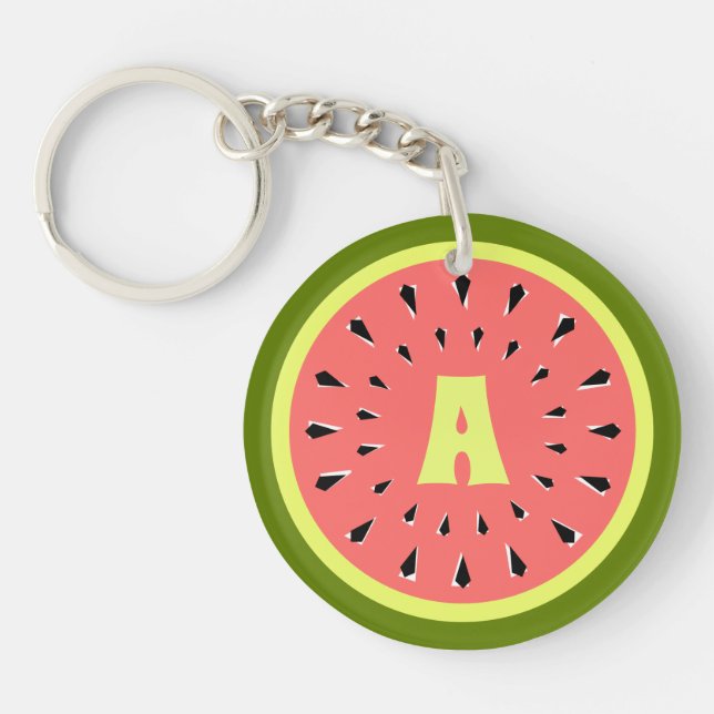 Watermelon Pink Monogram Text Key Ring (Front)