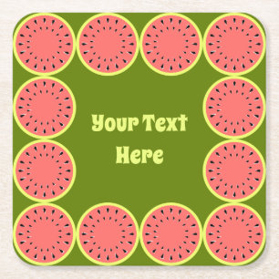 Watermelon Pink Multi Text Square Paper Coaster