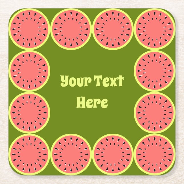 Watermelon Pink Multi Text Square Paper Coaster (Front)
