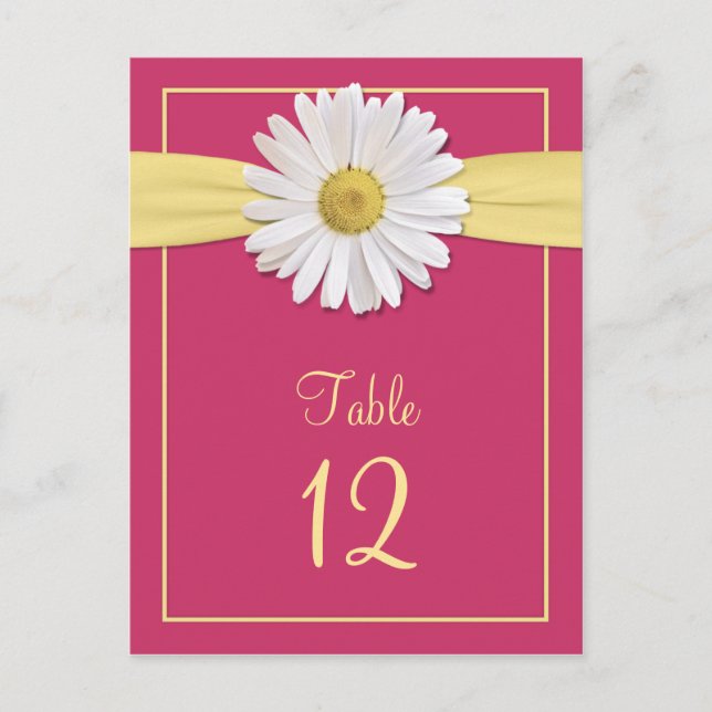 Watermelon Pink Shasta Daisy Table Cards (Front)