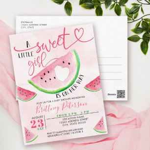 Watermelon Pink Watercolor Baby Shower Postcard
