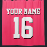 Watermelon Pink White Sports Jersey Team Jersey Shower Curtain<br><div class="desc">Preppy Solid Colour Team Jersey / Sports Jersey / Football Jersey / Rugby Jersey with Custom Name Customise this with your own name or team name and a number. You can change the size, colour and placement of the text if you need to make changes, change the colour of or...</div>