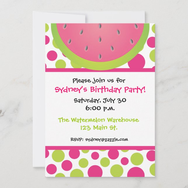 Watermelon Polka Dot Invitation (Front)