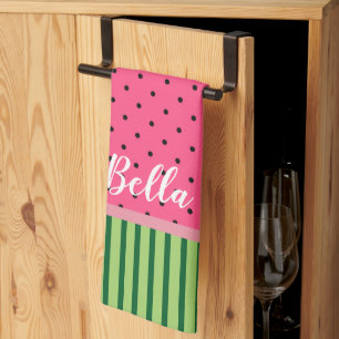 Watermelon - Polka Dots and Stripes  Tea Towel