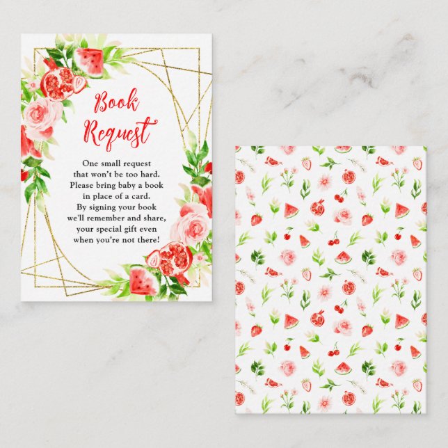 Watermelon Pomegranate Baby Shower Book Request Enclosure Card (Front/Back)