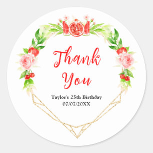 Watermelon Pomegranate Birthday Party Thank You Classic Round Sticker