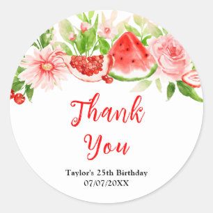 Watermelon Pomegranate Birthday Party Thank You Classic Round Sticker