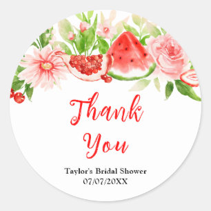 Watermelon Pomegranate Bridal Shower Thank You Classic Round Sticker