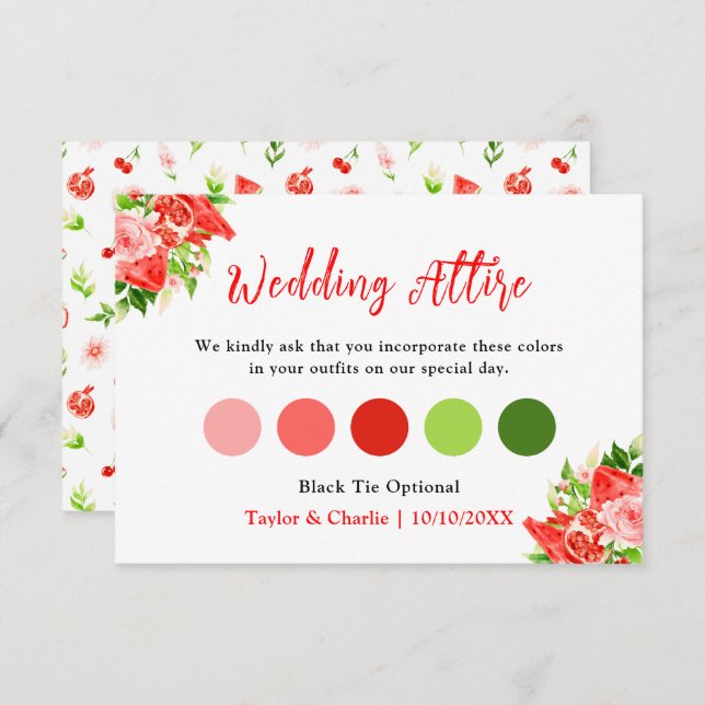 Watermelon Pomegranate Wedding Attire Dress Code Enclosure Card (Front/Back)